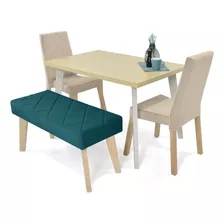 Comedor Liverpool 4 Puestos En Tela Color Taupe Petróleo Denver