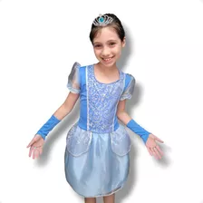 Vestido Fantasia De Princesas Infantil Cinderela Curta Luxo