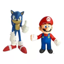 Kit Boneco Sonic 26cm Super Mario 22cm Articulados Na Caixa