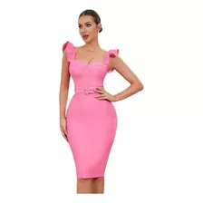 Vestido Bandage Rosa Barbie Cinturon Elegante Casual