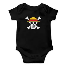 Body Preto Infantil One Piece Caveira Anime Logo Mêsversário