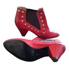 Botas Lucerna Cuero Rojo Con Tachas,caña Baja,n*38