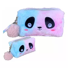 Estojo Escolar Pelúcia Panda Com Pompom Panda Kawaii Fofo