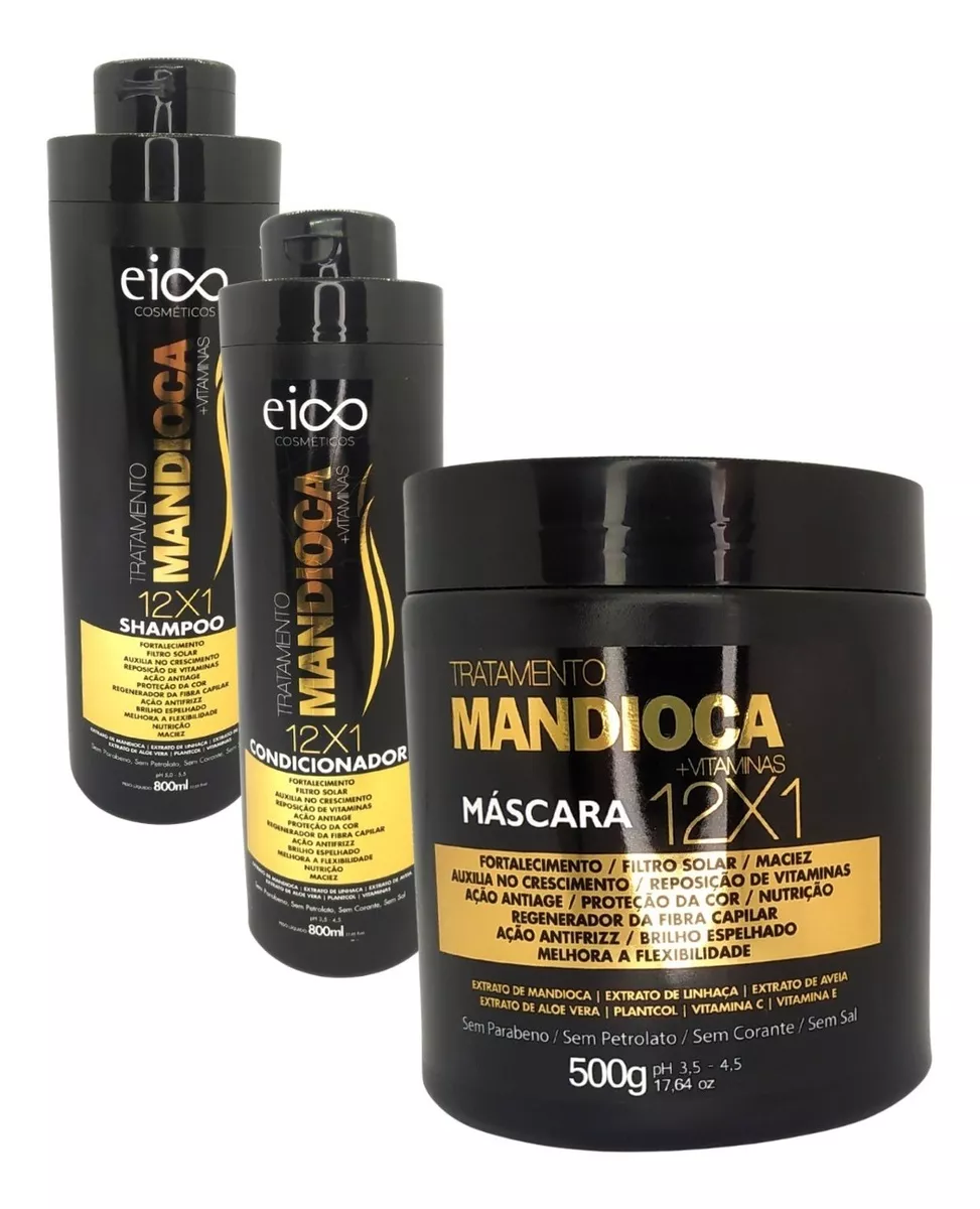 Mascara De Mandioca 500g Shampoo800ml Condicionador800ml Kit