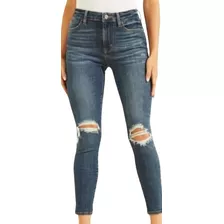 Jeans 1981 Ankle Skinny Guess Azul Oscuro Logo En Piel