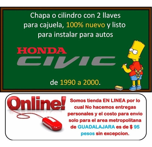 90-00 Honda Civic Hatchback Chapa Para Cajuela Con Llaves Foto 2