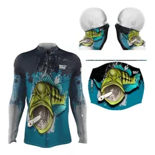 Kit Camiseta Pesca Buff Com Proteção Solar Bandana Mascara