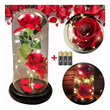 Flor Eterna Rojo Rosa Con Cristal Luz Led Regalos Para Ella