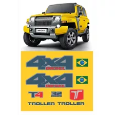 Kit Adesivo Emblema Troller T4 3.2 6 Speed 4x4 2016 Amarelo