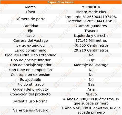 Kit 2 Amortiguadores Tra Gas Monro-matic Plus Tracker 89/91 Foto 3