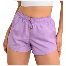 Short Tactel Feminino Liso 2 Bolsos Moda Verão Praia Piscina