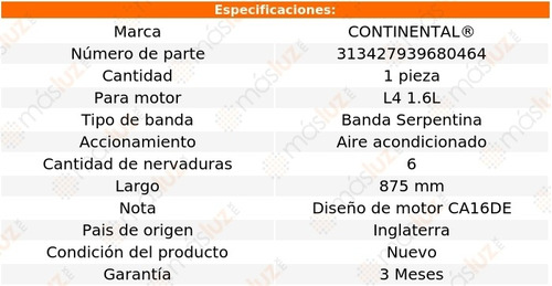 Banda 875 Mm Acc Pulsar Nx Nissan L4 1.6l 87 Continental A/a Foto 5