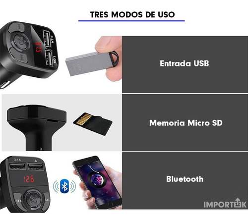 Transmisor Bluetooth Fm Audio Auto Carro Manos Libres Usb Foto 7