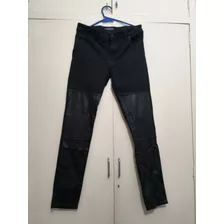 Pantalón Jean Negro Y Cuerina 