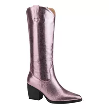 Bota Vaquera Rosa Metalico Puntiaguda Tacon Ancho 22/27 Tb