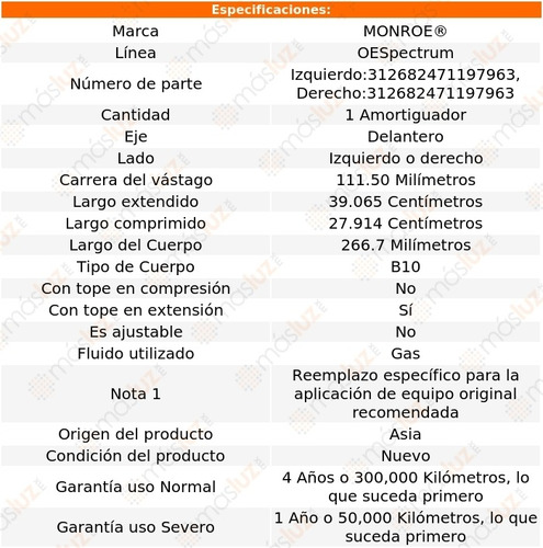 (1) Amortiguador Del Oespectrum Gas Der O Izq Armada 05/15 Foto 2