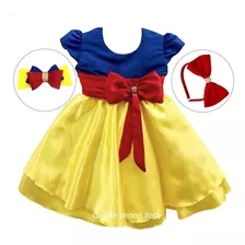 Vestido Branca De Neve Festa Luxo E Faixa Tiara Frete Gratis