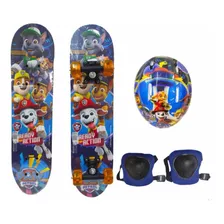 Skate Patrulha Canina Azul Criança Menino Kit Proteção