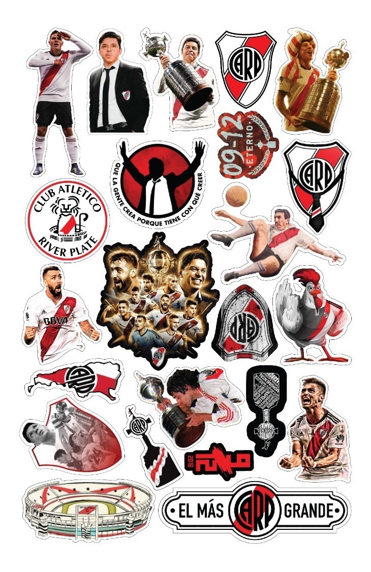 Pack 23 Stickers River Plate Futbol Vinilos Calcos Termos Multicolor