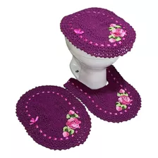 Tapete Banheiro Flor Croche Criativa 3 Peças - Promoção