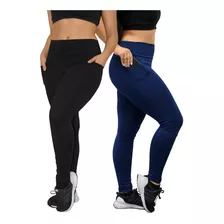 Kit 2 Calças Legging Com Bolsos Ginástica Confortável Suplex