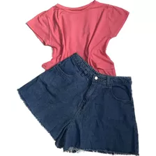 Conjunto Short Jeans Gode Soltinho + Blusa Cropped Malha