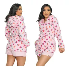 Roupão Feminino Casaco Teddy Inverno Capuz Ultra Soft Dona T