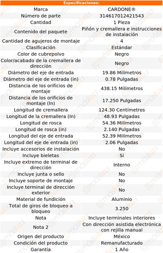 (1) Cremallera Direccin Matrix 2.4l 4 Cil 09/13 Reman Foto 5