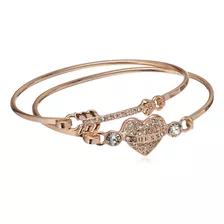 Pulsera Doble Guess Women's Duo Tens Corazón Flecha Rosa B4u Color Oro Rosa Diámetro 2.4 Largo 5