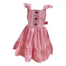 Vestido Xadrez Rosa Fazendinha + Faixinha De Cabelo