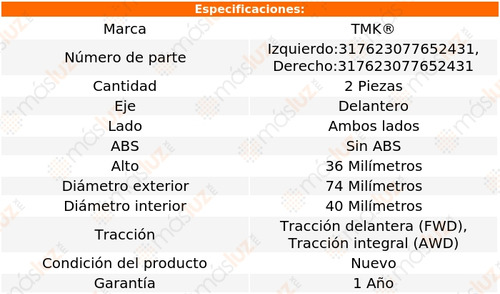 2- Baleros Rueda Doble Delanteros Lancer L4 2.0l 04/07 Tmk Foto 2