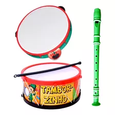 Kit Musical Pandeiro Flauta Tamborzinho Brinquedo Infantil