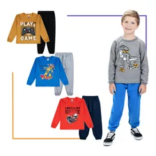 3 Conjunto Moletom Infantil Flanelado Calça Inverno Agasalho