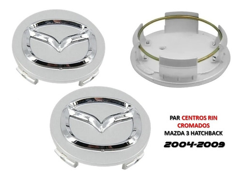 Par Centros Rin Cromados Mazda 3 Hatchback 2004-2009 56 Mm Foto 2