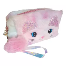 Estojo Pelucia Gatinho Escolar Necessaire Porta Objetos