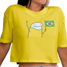 Cropped Do Brasil Blusa Flork Manga Curta Torcedora Copa