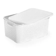 Caixa Organizadora Rattan Em Plástico Branco 15l 38x28x18cm