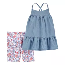 Conjunto Infantil Carter's Chambray E Short Floral 2 Peças