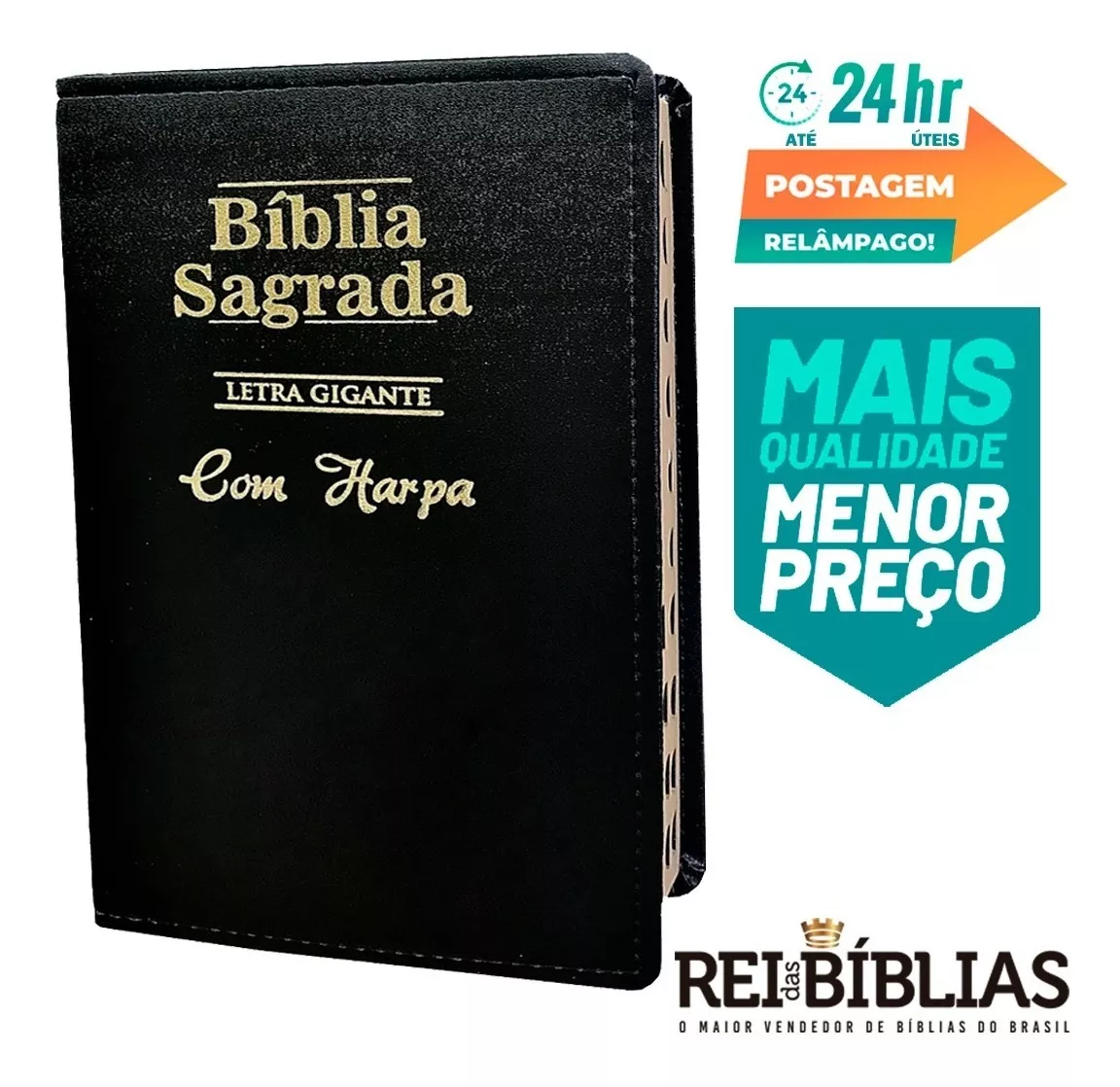 Bíblia Sagrada Letra Gigante Luxo C/ Harpa Pentecostal Preta
