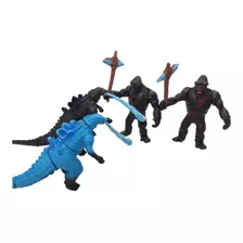 Juguete Godzilla Vs Kong Figuras 4pzs Negro Azul Accesorios