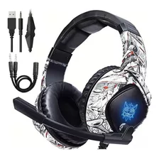 Auriculares Gamer Onikuma K19 Camuflaje Blanco Luz Rgb Led 