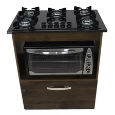 Kit Balcão Salvia Ipê Cooktop Preto 5 Bocas Forno 48 Plus