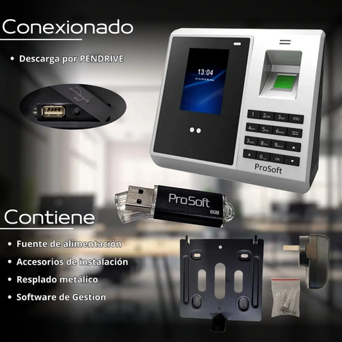 Control Asistencia Prosoft Pc4 Reconocimiento Facial Y Huella Con Usb Gris - imagen 2