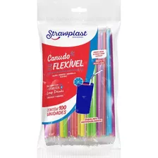 Canudo Colorido Flexivel Strawplast Para Drinks 100 Unidades