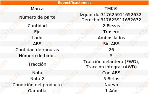 2- Mazas Traseras Sin Abs Torrent 3.4l V6 2006/2009 Tmk Foto 2