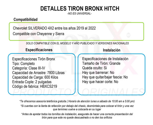 Tiron Jalon Remolque Chevrolet Silverado 4x2 2019-2022 Bronx Foto 7