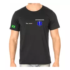 Camiseta Algodão Masculino Profissional Enfermagem Bordado