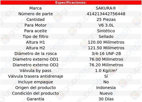 Caja De 25 Filtros Para Aceite Sinttico B3000 V6 3.0l 98/07 Foto 2