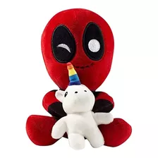 Peluche De Deadpool Color Rojo Con Unicornio Blanco. Neca