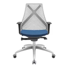 Cadeira De Escritório Plaxmetal Bix X+ Ergonômica Azul T12 E Cinza 33 Com Estofado De Tecido Y Poliéster